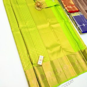 New Design Kanjivaram Pure Wedding Silk Saree Lemon Green Color w/ Blouse