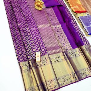 New Annam Design Kanjivaram Pure Wedding Silk Saree Purple Color w/ Blouse