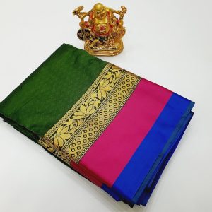 New Design Plain Mphoss Saree Art Silk Green Color
