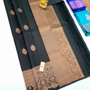 Pure Kanjivaram Fancy Silk Saree Black Color w/ Blouse