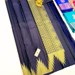 Latest Temple Design Pure Kanjivaram Fancy Silk Saree Double Shade Color w/ Blouse
