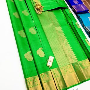 Pure Kanjivaram Fancy Silk Saree Parrot Green Color w/ Blouse