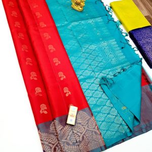 Pure Soft Silks Saree Apple Red Color w/ Blouse