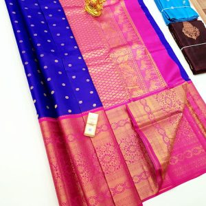 Big Border Pure Soft Silks Saree Indigo Blue Color w/ Blouse