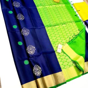 New Trendy Design Pure Soft Silks Saree Indigo Blue  Color w/ Blouse