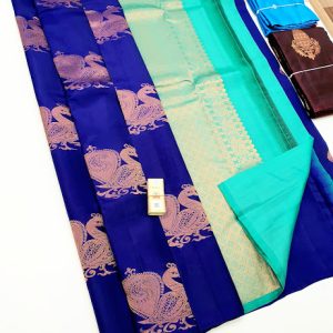Trendy Annam Design Pure Soft Silks Saree Rose, Ink Blue Color w/ Blouse