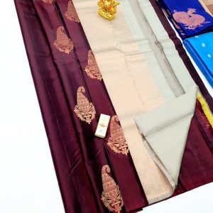 Trendy Mango Design Pure Soft Silks Saree Kumkum Red Color w/ Blouse