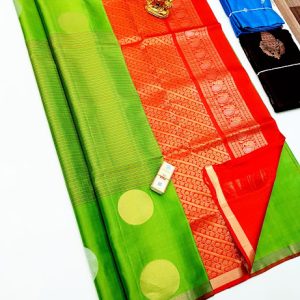 New Trendy Design Pure Soft Silks Saree Parrot Green Color w/ Blouse