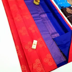 Traditional Flower Design Pure Soft Silks Saree Red Color w/ Blouse