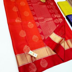 Latest Design Pure Soft Silks Saree Red and Orange Color w/ Blouse