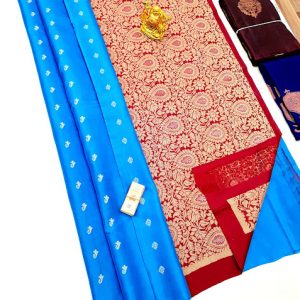 New Design Pure Soft Silks Saree Sky Blue Color w/ Blouse