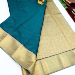 High Fancy Kanjivaram Silk Saree Mix Peacock Blue Color w/ Blouse