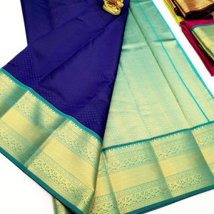 High Fancy Kanjivaram Silk Saree Mix Ink Blue Color