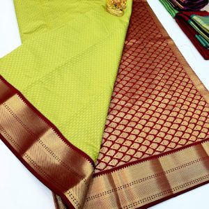 New Design High Fancy Kanjivaram Silk Saree Mix Lemon Green Color