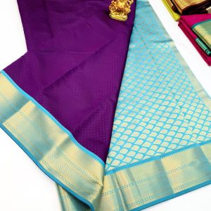 High Fancy Kanjivaram Silk Saree Mix Purple Color w/ Blouse