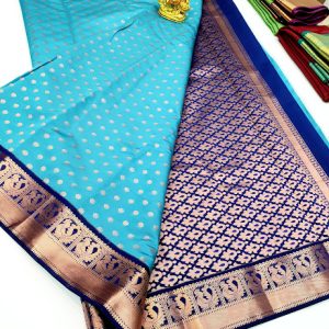 High Fancy Kanjivaram Silk Saree Mix Sky Blue Color w/ Blouse