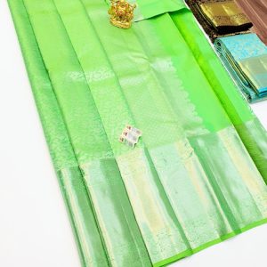 Silver Zari Work Kanjivaram Pure Bridal Silk Saree Light Green Color w/ Blouse