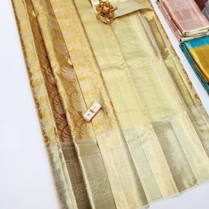 Kanjivaram Pure Wedding Silk Saree Mustard Color w/ Blouse