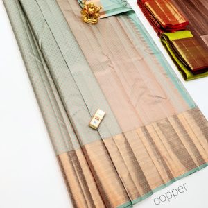 Copper Zari Work Kanjivaram Pure Wedding Silk Saree Sky Blue Color w/ Blouse