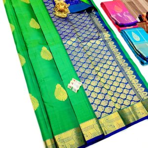 Pure Kanjivaram Fancy Silk Saree Green w/ Blue Color w/ Blouse