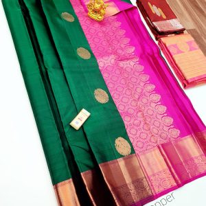 New Design Pure Kanjivaram Fancy Silk Saree Green Color w/ Blouse