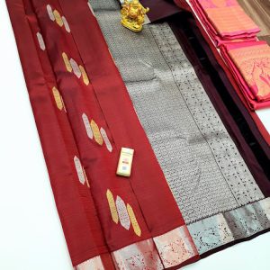New Design Pure Kanjivaram Fancy Silk Saree Kumkum Red Color w/ Blouse