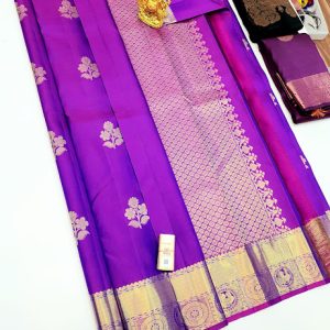 Flower and Annam Design Pure Kanjivaram Fancy Silk Saree Purple Color w/ Blouse