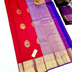 Trendy & Latest Design Pure Kanjivaram Fancy Silk Saree Red Color w/ Blouse