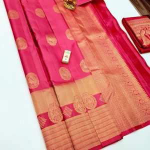Annam Design Pure Kanjivaram Fancy Silk Saree Rose Color w/ Blouse