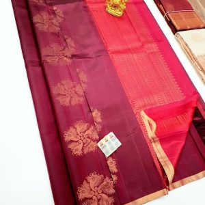 Beautiful Design Pure Soft Silks Saree Kumkum Red w/ Pink Color with Blouse