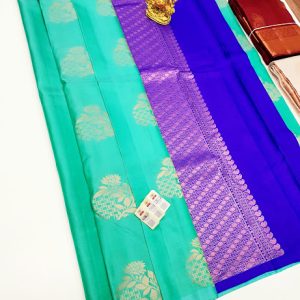 Trendy Design Pure Soft Silks Saree Light Green w/ Blue Color with Blouse