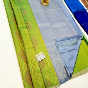 Latest Design Pure Soft Silks Saree Parrot Green w/ Grey Color with Blouse