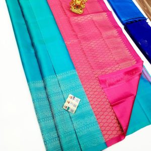 New Design Pure Soft Silks Saree Sky Blue w/ Rose Color with Blouse