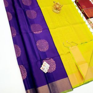 Pure Soft Silks Saree Violet w/ Lemon Yellow Color with Blouse