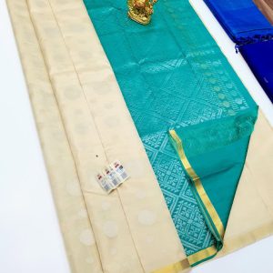 Simple Latest Design Pure Soft Silks Saree White w/ Sky Blue Color with Blouse