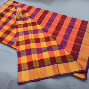 Big Checks Semi Soft Silk Saree Light Weight Multi Color