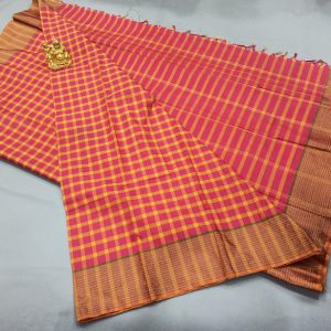 Small Checks Semi Soft Silk Saree Light Weight Pink Color