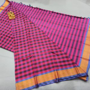 Semi Soft Silk Small Checks Saree Light Weight Rose Color