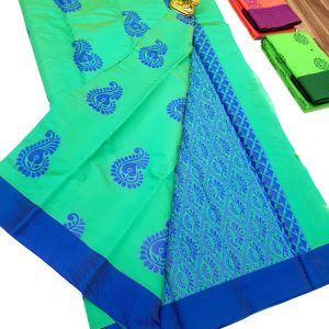 Trendy Design Butta Mphoss Saree Green&Blue Color w/ Blouse