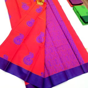 Beautiful Design Butta Mphoss Saree Chilli Red Color w/ Blouse