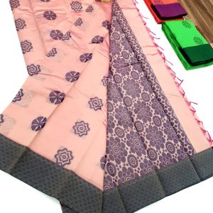 New Design Butta Mphoss Saree Cream Orange Color w/ Blouse