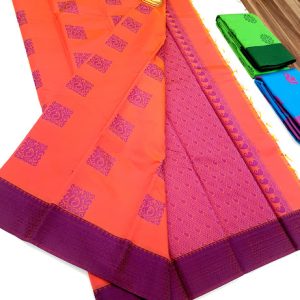 Trendy Design Butta Mphoss Saree Fanta Orange Color w/ Blouse