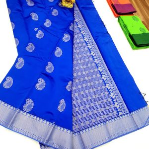 Trendy Mango Design Butta Mphoss Saree Indigo Blue Color w/ Blouse