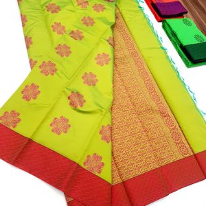 New Design Butta Mphoss Saree Lemon Green Color w/ Blouse