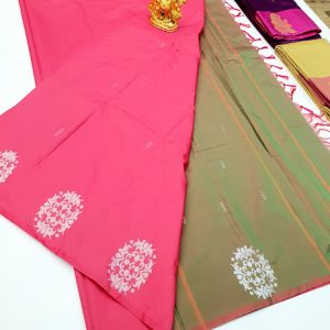 Trendy Design Kanjivaram Semi Silk Saree Onion Color w/ Blouse
