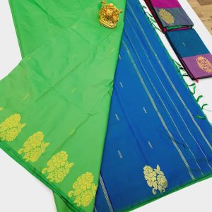 New Design Kanjivaram Semi Silk Saree Pista Green Color w/ Blouse
