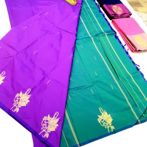 Flower Design Butta Mphoss Saree Purple Color w/ Blouse