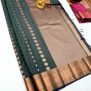 High Fancy Kanjivaram Silk Saree Mix Bottle Green, Kumkum Red, Apple Red, Blue Color