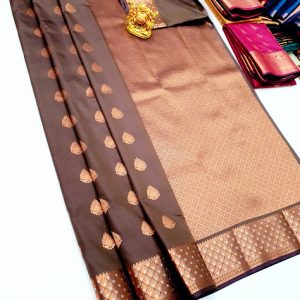 High Fancy Kanjivaram Silk Saree Mix Brown Color