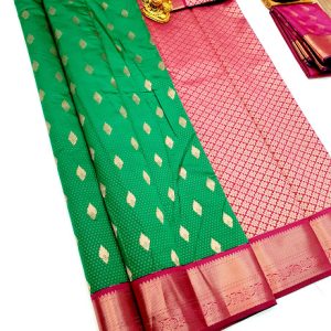 High Fancy Kanjivaram Silk Saree Mix Green Color w/ Blouse